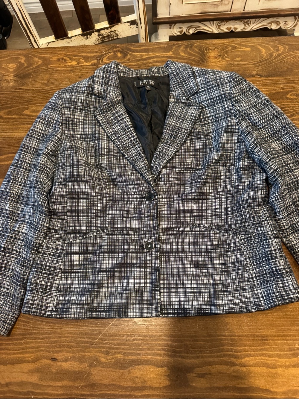 Kasper Women's  Plaid Black and White Tailored Blazer